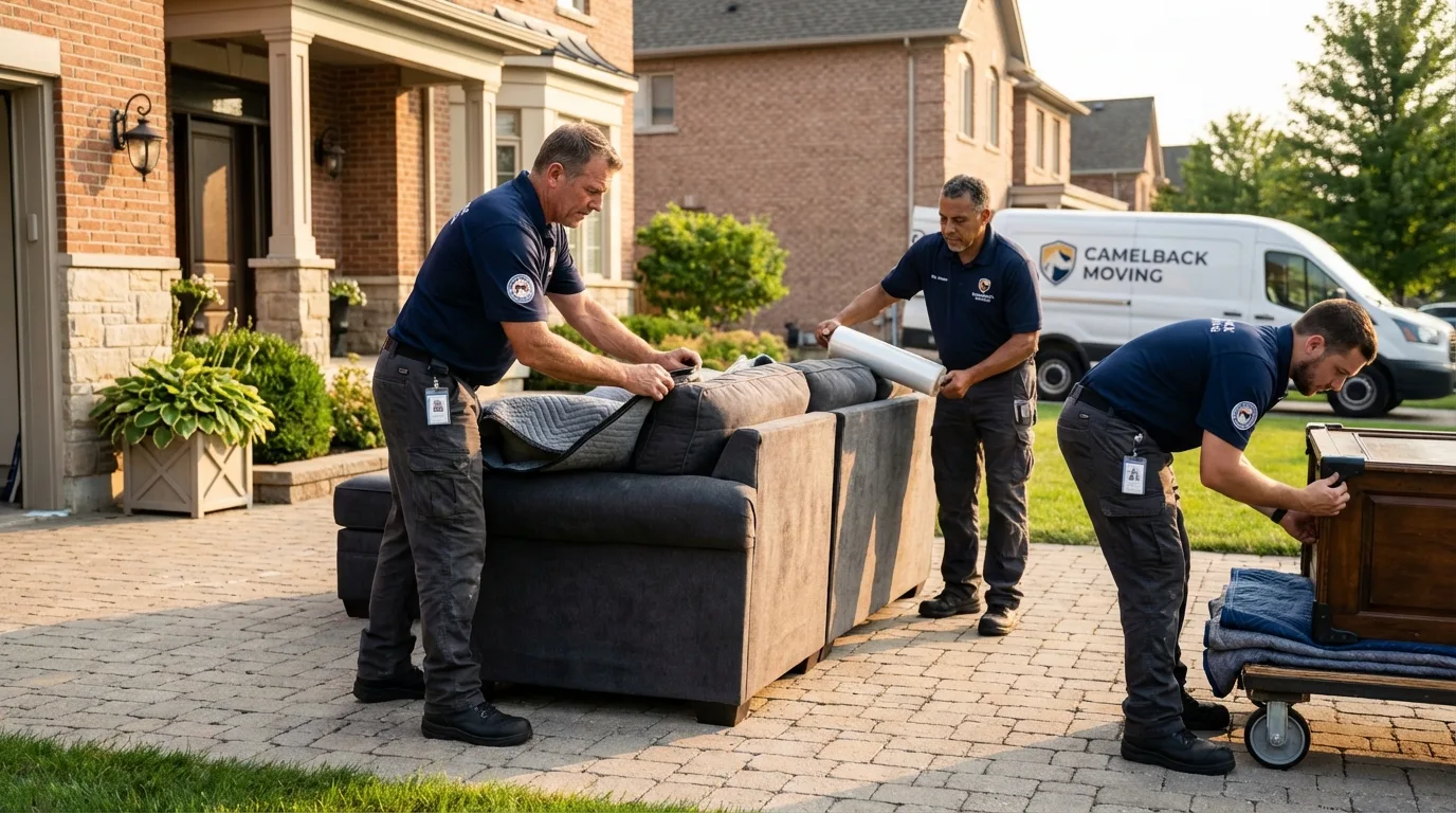 Large estate moving crew wrapping furniture in Ossian, IN