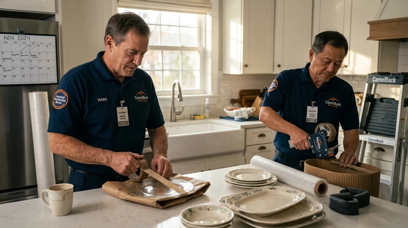 Professional crew packing kitchen dishware in Ossian, IN